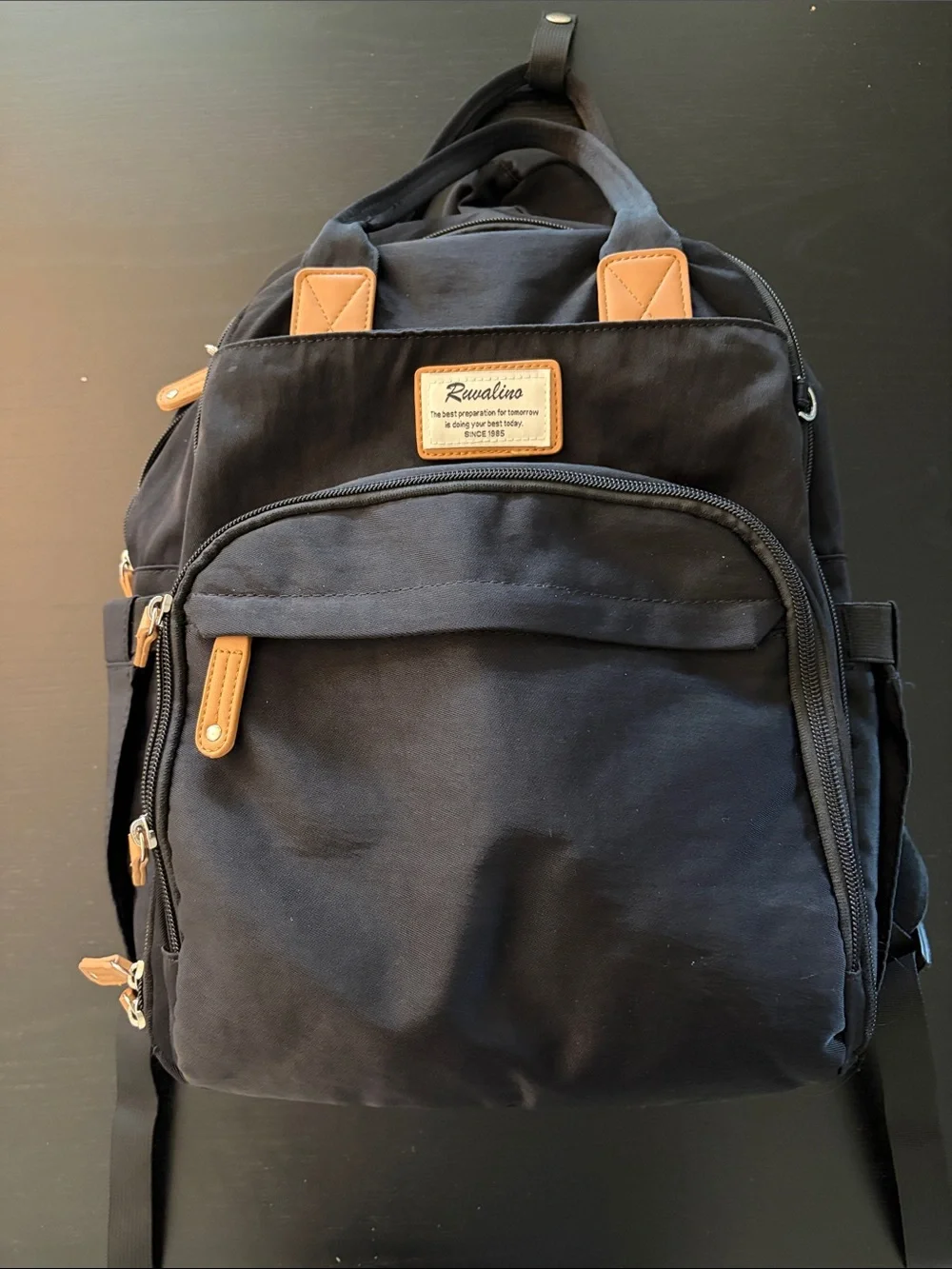 Ravelion baby diaper black Backpack with Tan Accents – Multifunctional School Ba